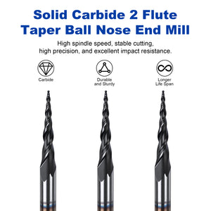 Twotrees Solid Carbide 2 Flute Spiral Tapered Ball Nose End Mill Set 3PCS